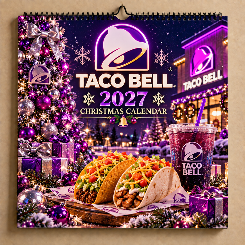 Purple Neon Taco Christmas 2027 Wall Calendar